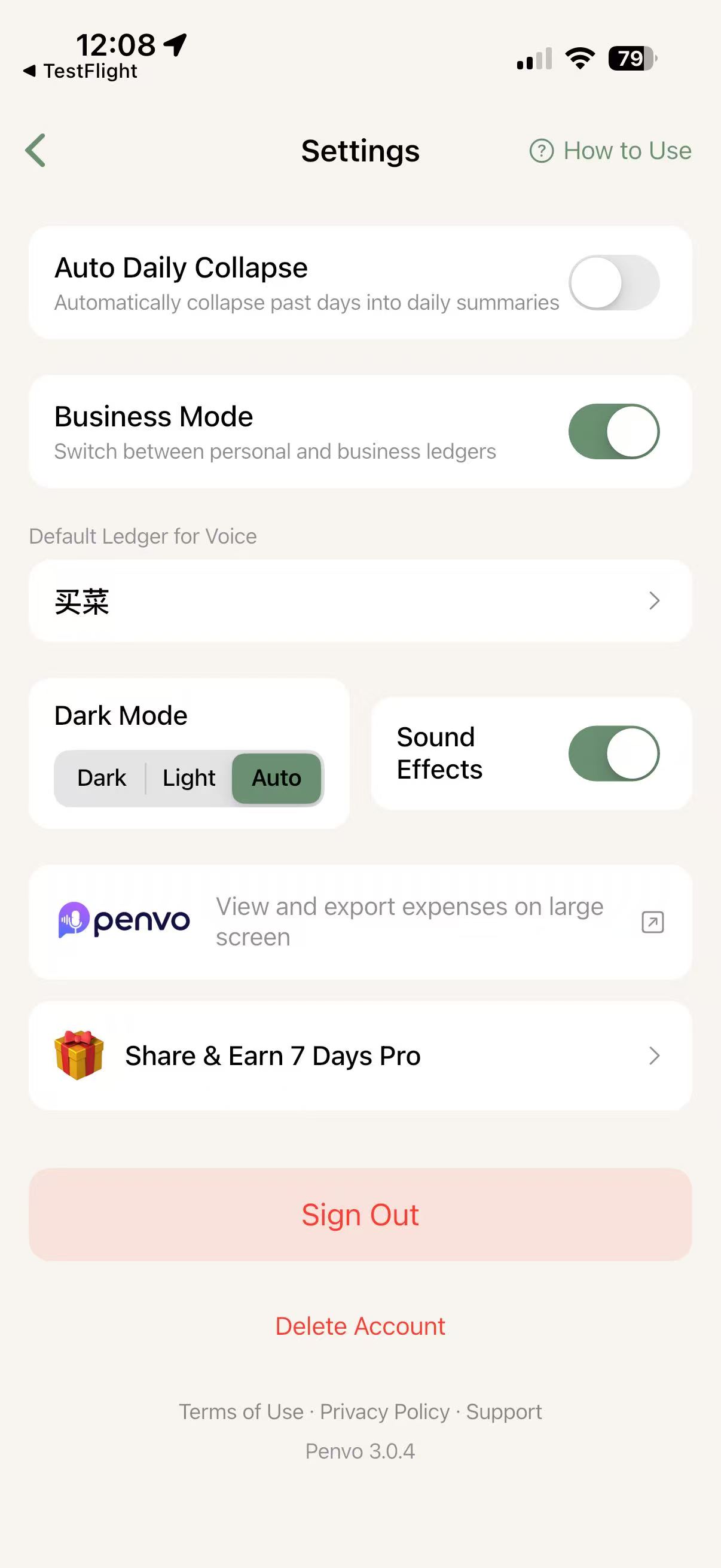 Delete Account in App Settings
